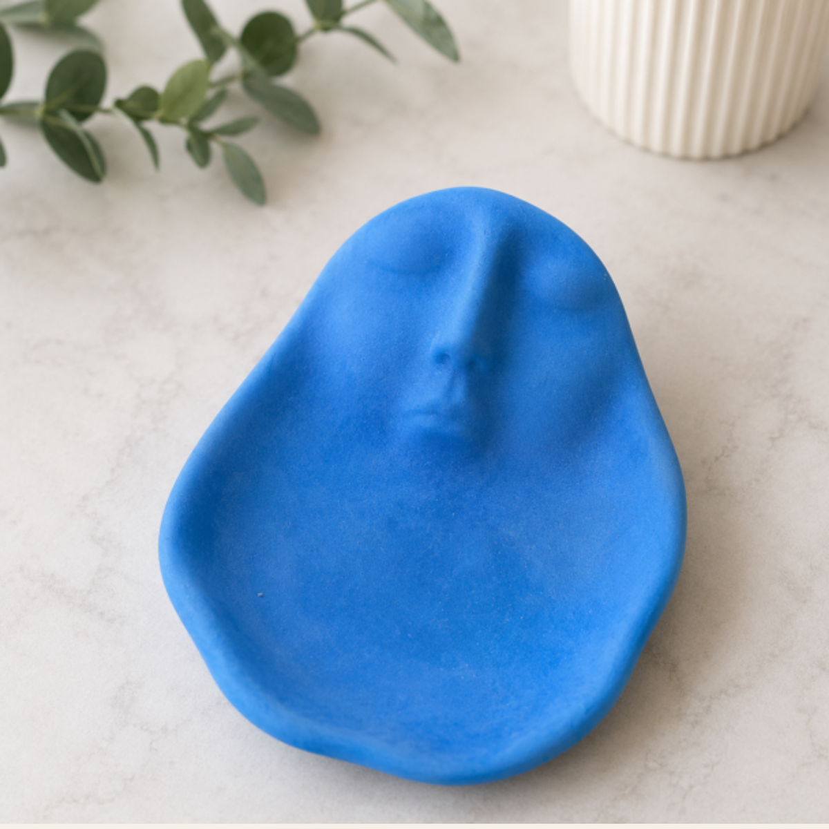 Face Planter Pot with Saucer – Blue