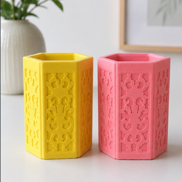 Decorative Hexagon Pencil Pot