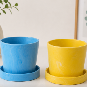 Matte Round Ceramic Planter with Saucer