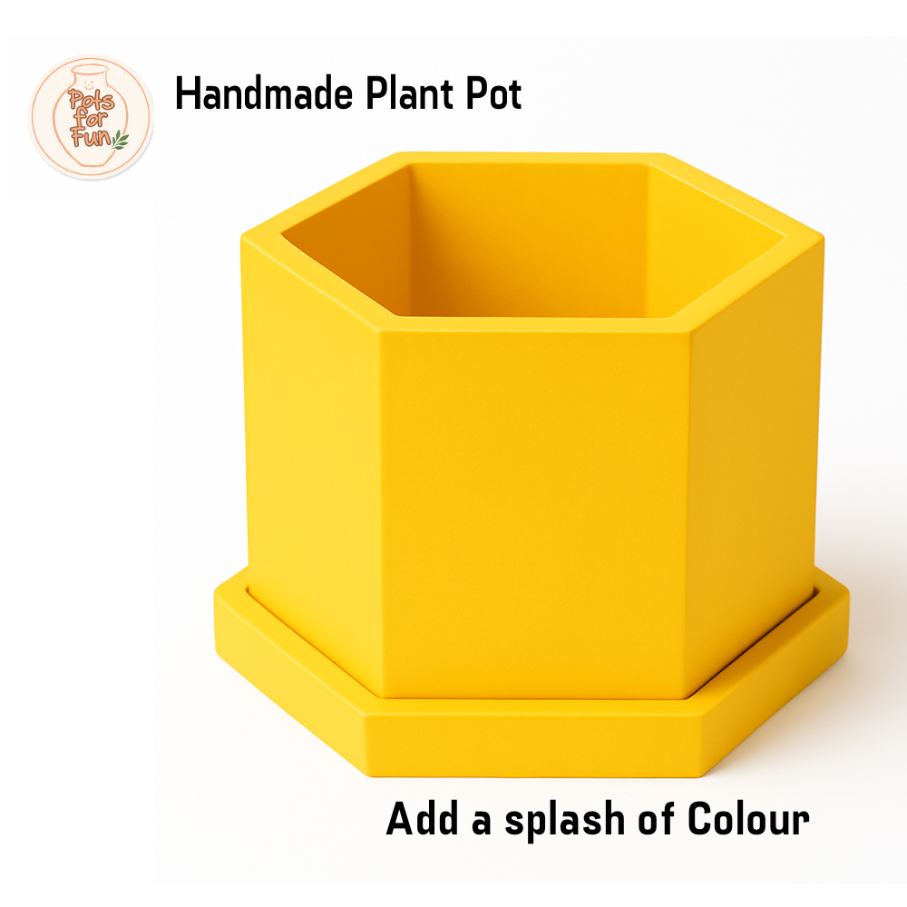Yellow Hexagon Concrete Plant Pot