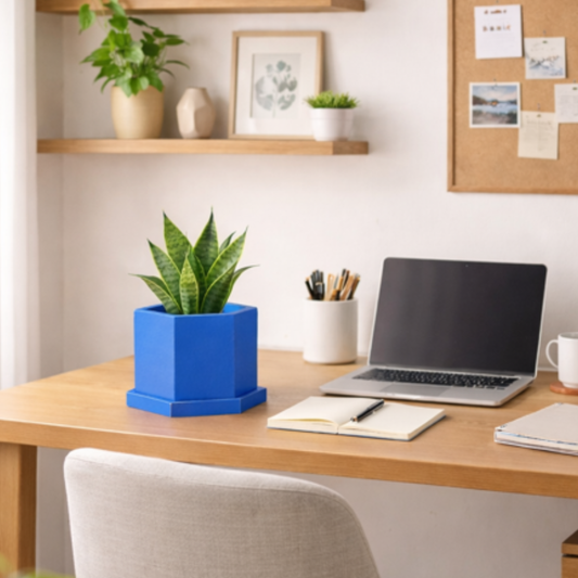 Blue Hexagon Concrete Plant Pot