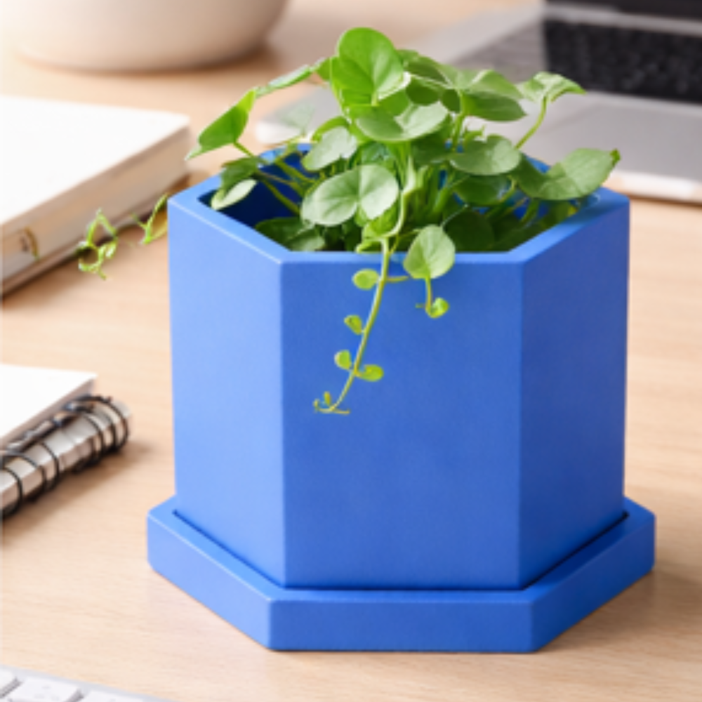 Blue Hexagon Concrete Plant Pot