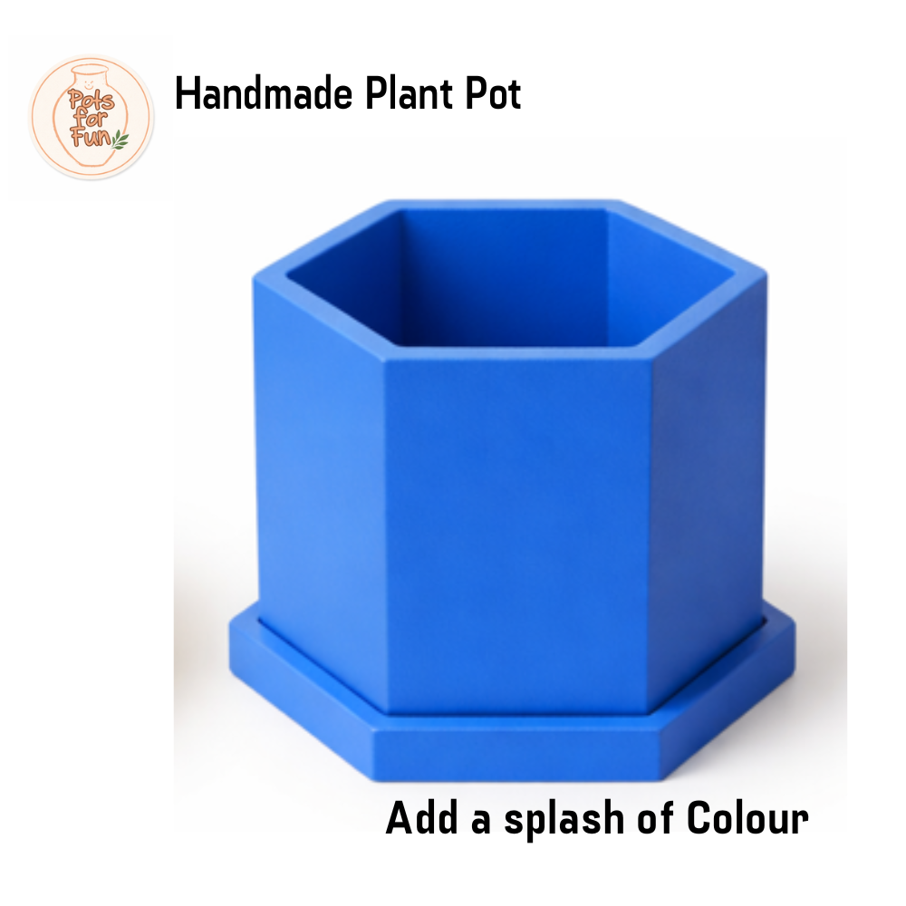 Blue Hexagon Concrete Plant Pot