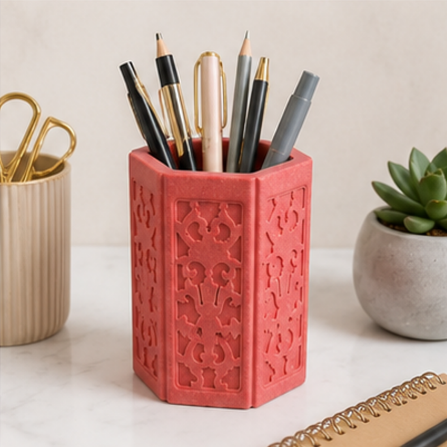 Decorative Hexagon Pencil Pot