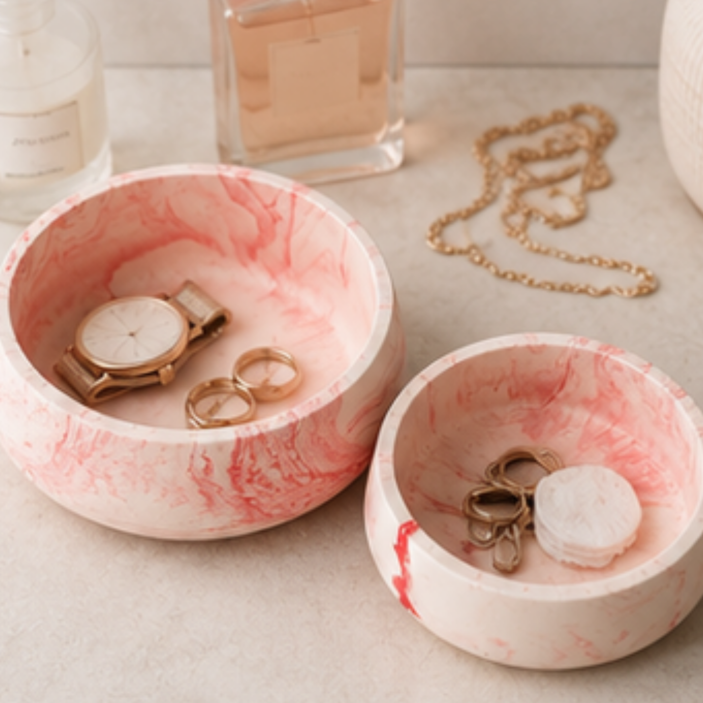Pink Marble Decorative Bowl Set