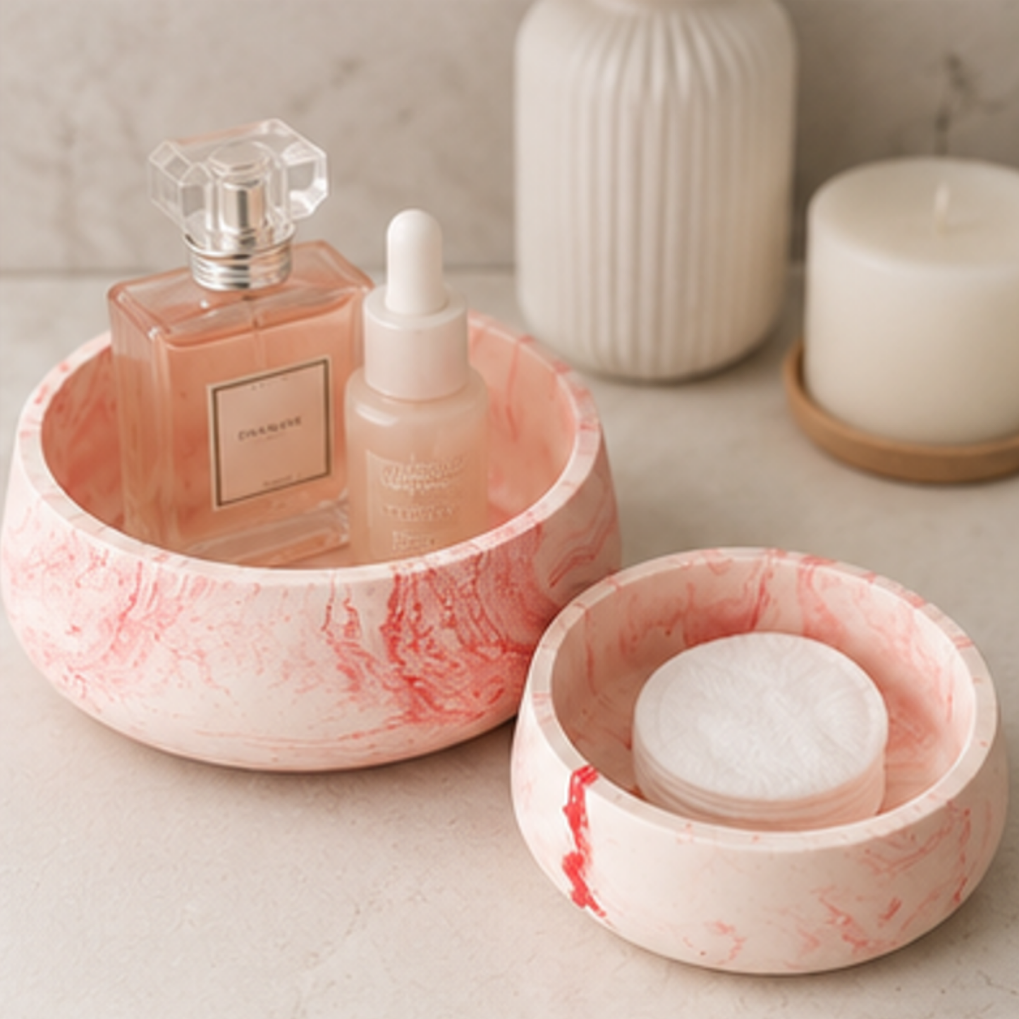Pink Marble Decorative Bowl Set