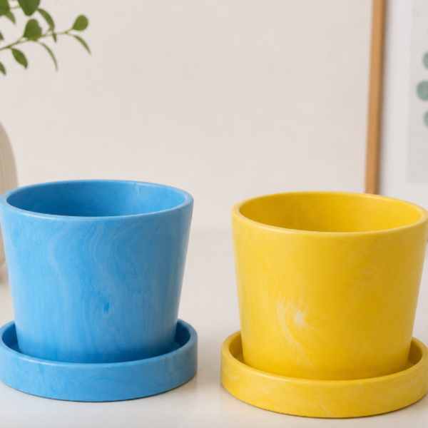 Matte Round Ceramic Planter with Saucer