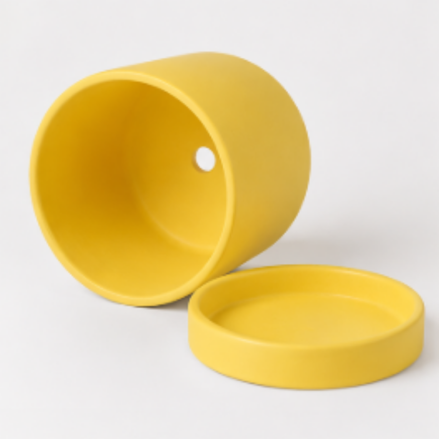 Matte Yellow Ceramic Planter with Saucer