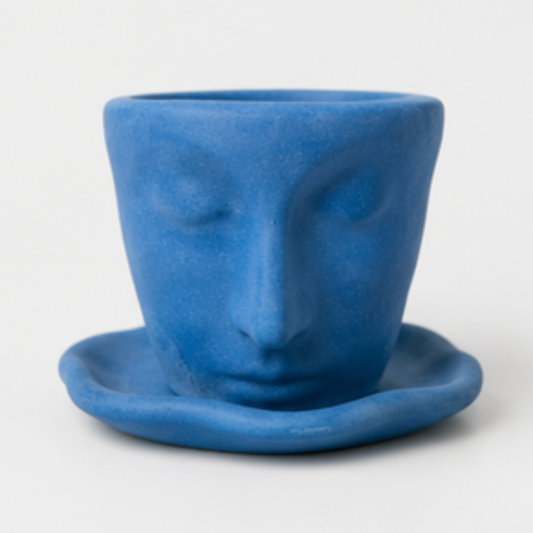 Face Planter Pot with Saucer – Blue