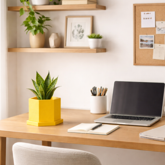 Yellow Hexagon Concrete Plant Pot