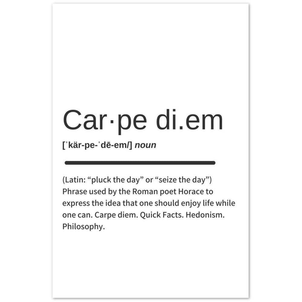 CARPEDIEM Definition Print- Word Art -Black and White Super Quote Wall Decor - Potsforfun